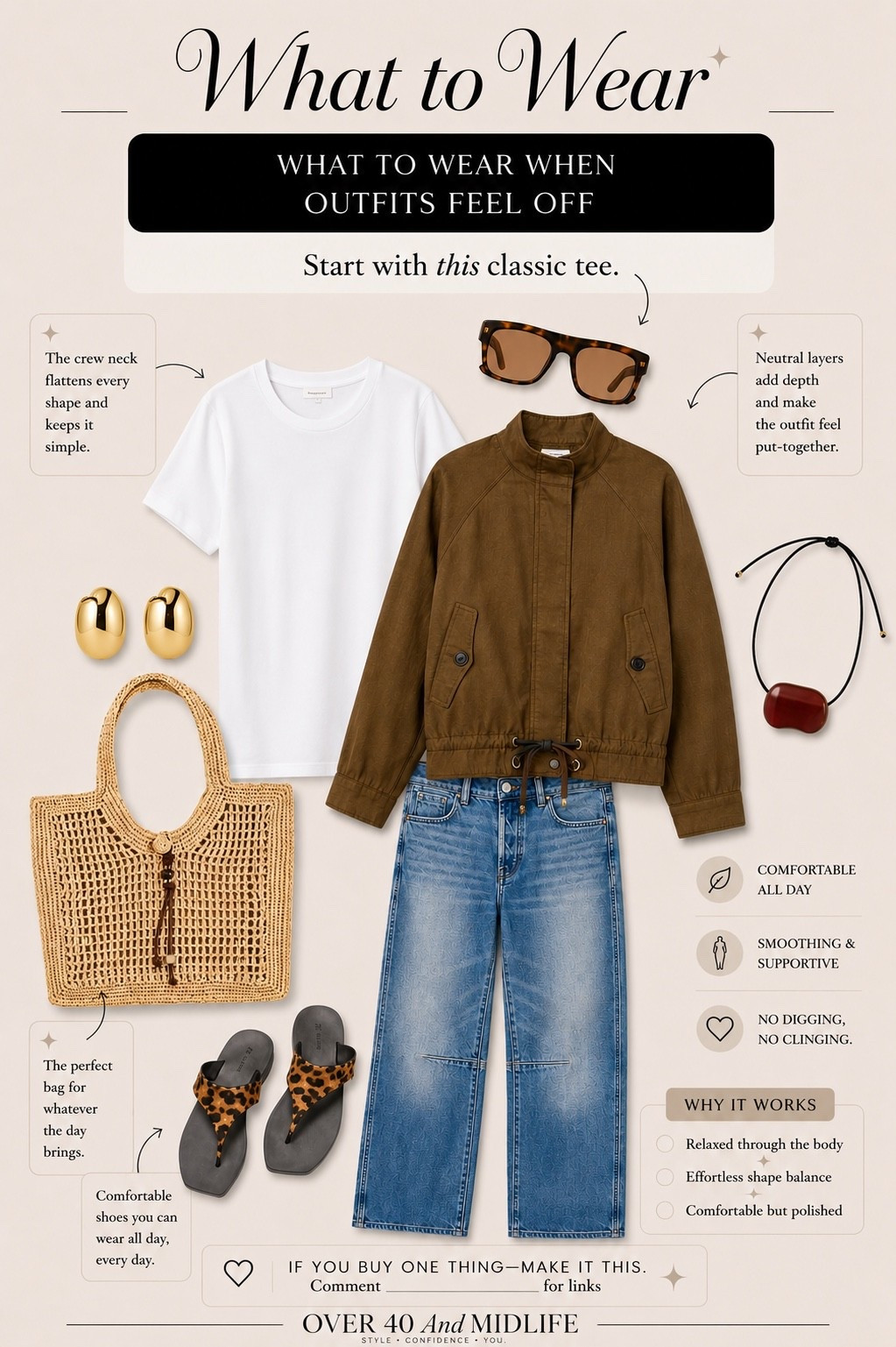 ✨Tap the bell, save and ❤️ for over 40 fashion, midlife style, midsize fashion and luxury looks for less. 

What to wear when outfits feel
Off...start with basic whit t shirt

👑"Helping you look good, feel good!" - Lindsey Denver

Spring looks, Midlife style for real women who want to feel confident again. Over 40 fashion and over 50 style that works with changing bodies, perimenopause shifts, and real life. Think midsize fashion, Gen X style and up, body confidence, and mom outfits that feel polished, comfortable, and elevated...because style over 45 and over 50 should feel effortless, not stressful.

#LTKMidsize #LTKOver40 #LTKPlusSize
