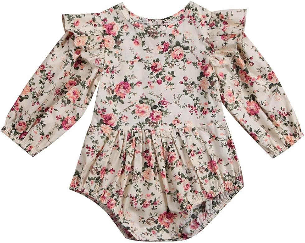 BiggerStore Infant Baby Girl Twins Long Sleeve Ruffles Romper Bodysuit Outfit Clothes | Amazon (US)