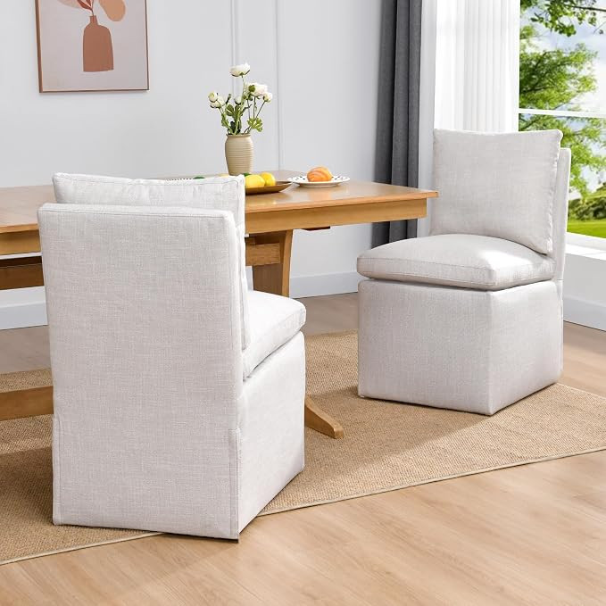 DUHOME Upholstered Armless Dining Chair with Casters,Linen Dining Chairs Set of 2 for Living Room... | Amazon (US)