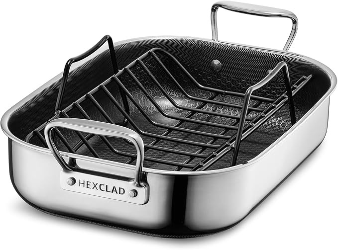 HexClad Hybrid Nonstick Small Roasting Pan with Rack, Dishwasher-Friendly and Oven-Safe Up to 900... | Amazon (US)