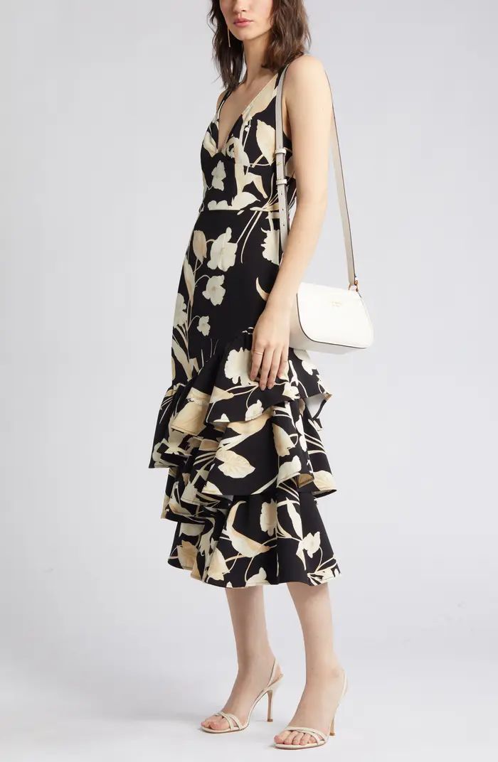 Print Tiered Ruffle Sleeveless Midi Dress | Nordstrom
