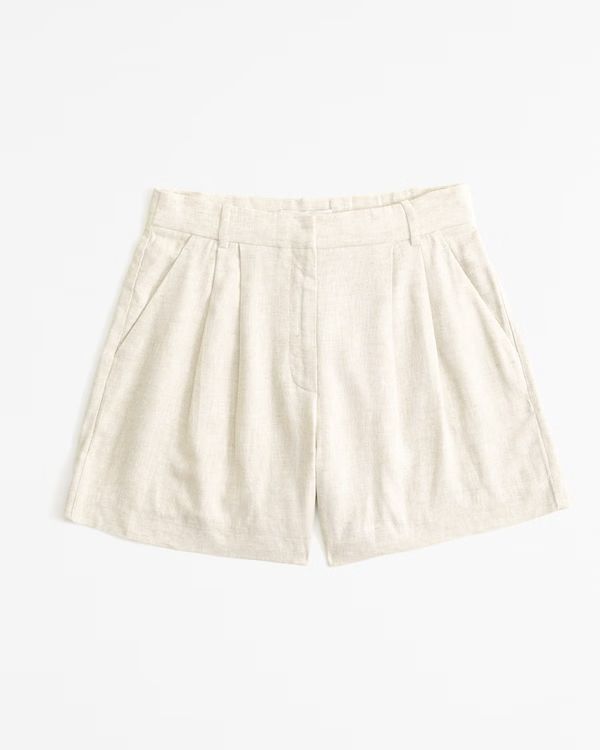 Curve Love A&F Sloane Tailored Linen-Blend Short | Abercrombie & Fitch (US)