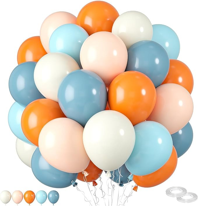 Orange And Blue Balloons,60 Pcs 12 Inches Orange Macaron Orange Retro Sea Blue Teal Ivory White B... | Amazon (US)