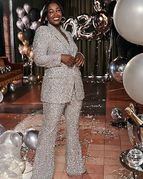 Super High Waisted Sequin Flare Pant | Express