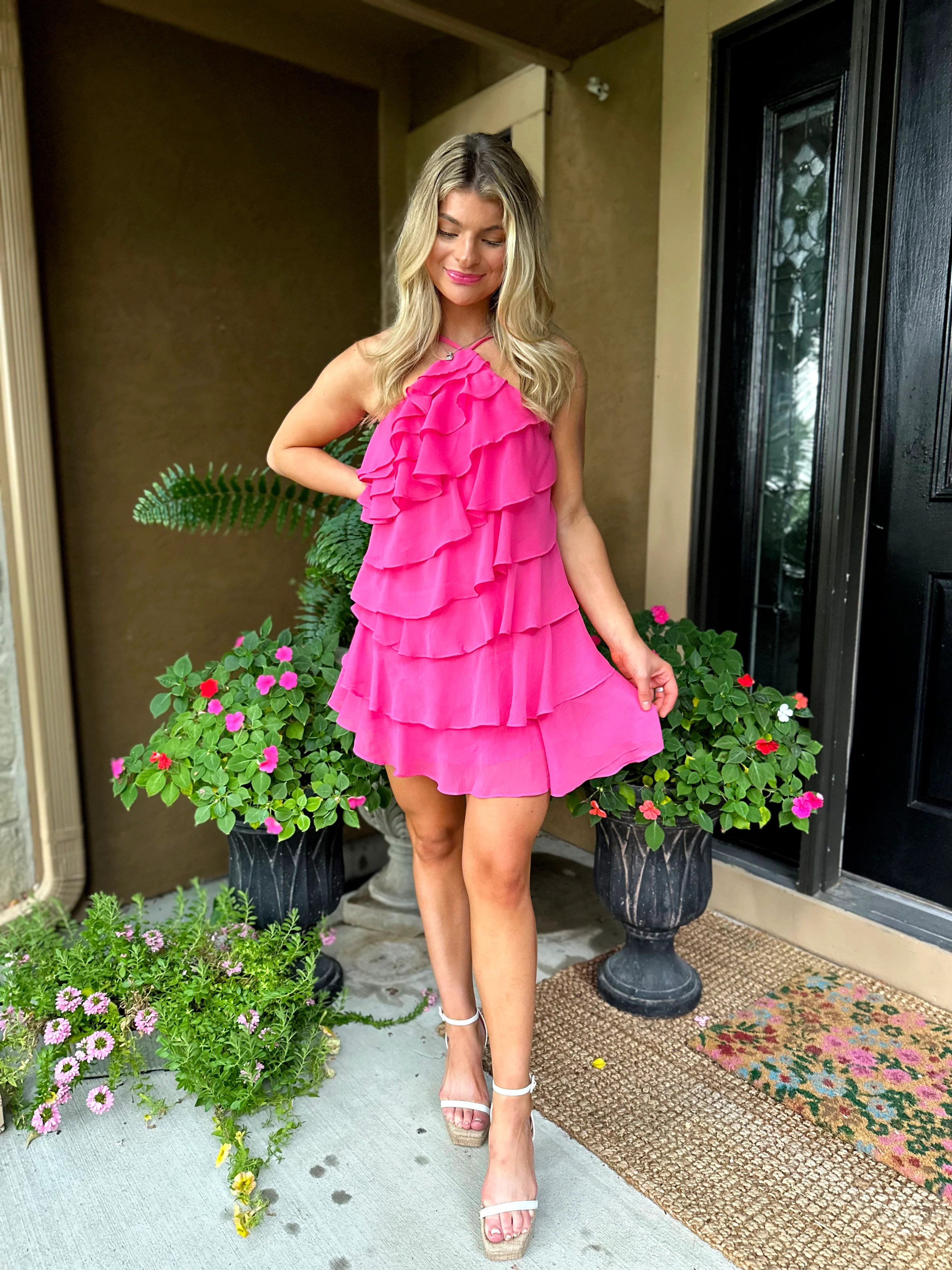 Pink Disco Ruffle Dress | Ave + Liv Boutique