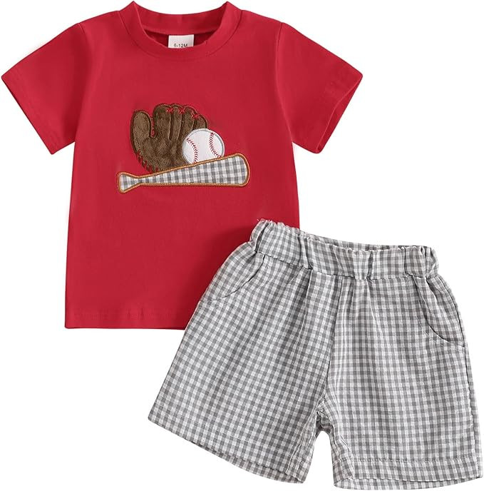 Giraropa Baby Boy Clothes Baseball Pattern Short Sleeve Infant Boy Outfits Striped Shorts Toddler... | Amazon (US)