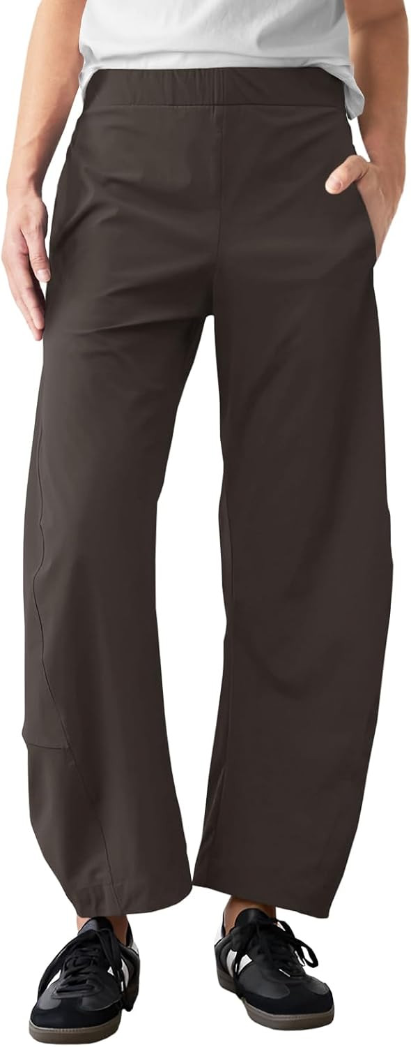 Womens Barrel Travel Pants Elastic Waist Baggy Ankle Pants with Pockets | Amazon (US)