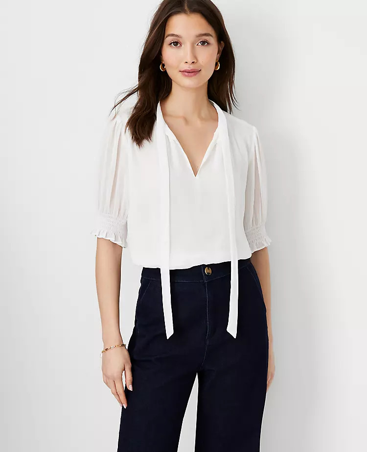 Tie Neck Puff Sleeve Top | Ann Taylor | Ann Taylor (US)