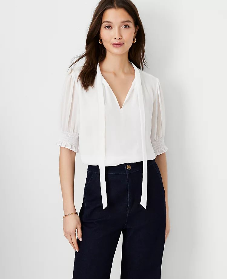 Tie Neck Puff Sleeve Top | Ann Taylor (US)