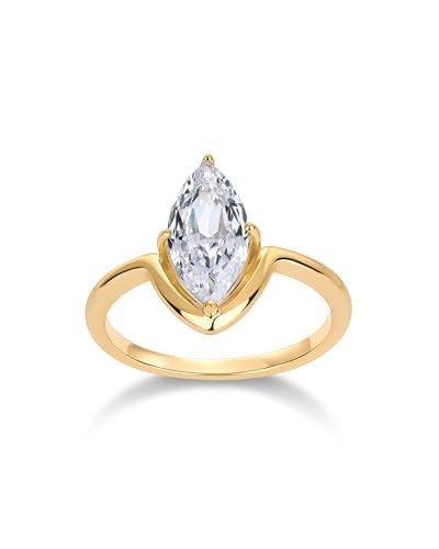 PAVOI 14K Yellow Gold Plated Marquise Cubic Zirconia Bridal Wedding & Promise Engagement Rings for Women - Statement Ring - Size 8 | Amazon (US)