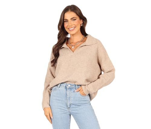 Petal & Pup Shay Collar Knit Sweater - Beige L | Amazon (US)