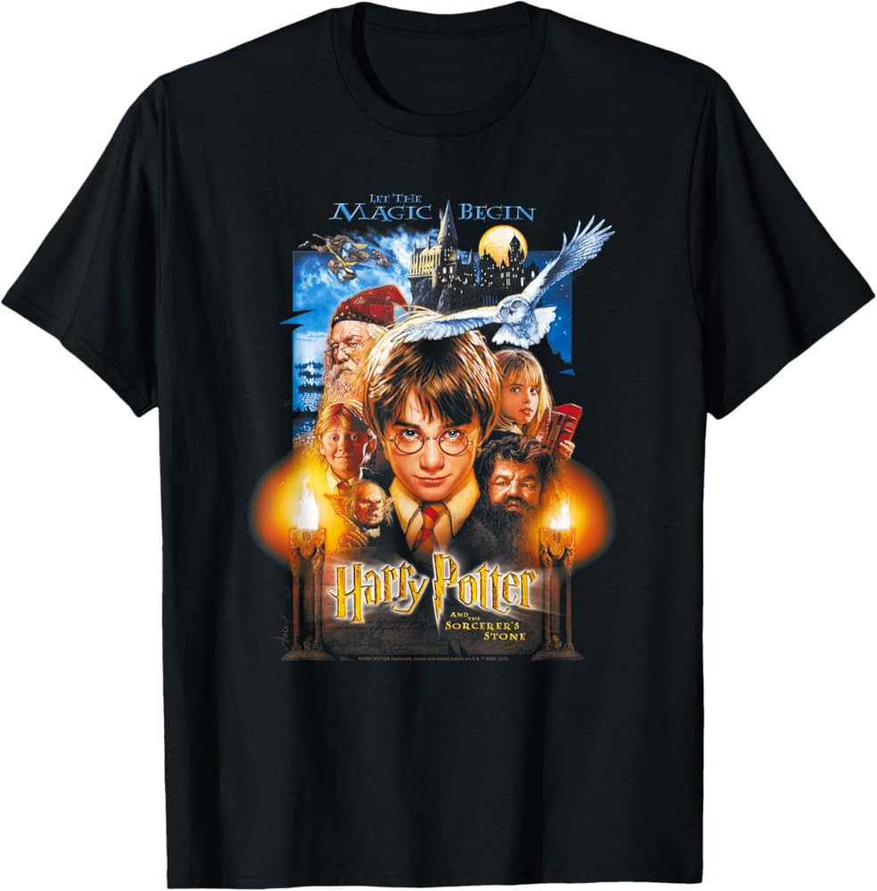 Harry Potter Black Movie Poster T-Shirt, Adult, Women, Short Sleeve, T-Shirt, Small | Amazon (US)