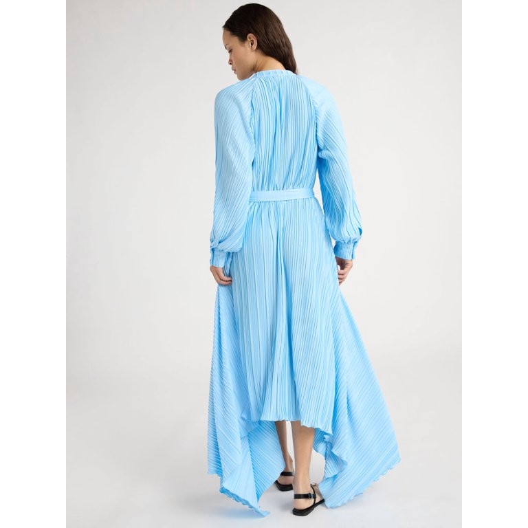 Scoop Women’s and Women's Plus Pleated Handkerchief Hem Dress with Long Sleeves, Sizes XS-4X | Walmart (US)