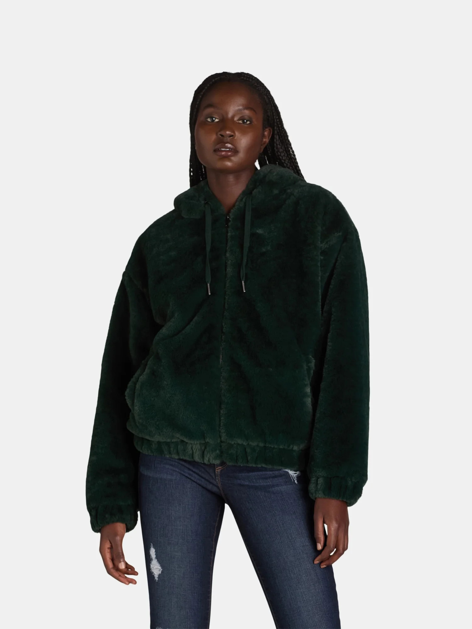 Time & Tru Women's Faux Fur Hoodie, Sizes XS-3X | Walmart (US)