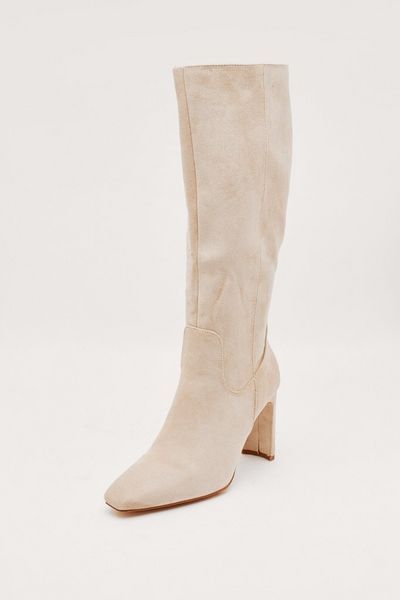 Faux Suede Heeled Calf Boots | Debenhams UK