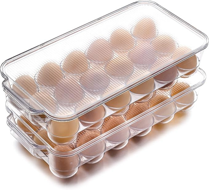 Set of 2 - JinaMart Fridge Bin Egg Holder | Stackable BPA-Free Plastic Egg Holders with Lid for R... | Amazon (US)