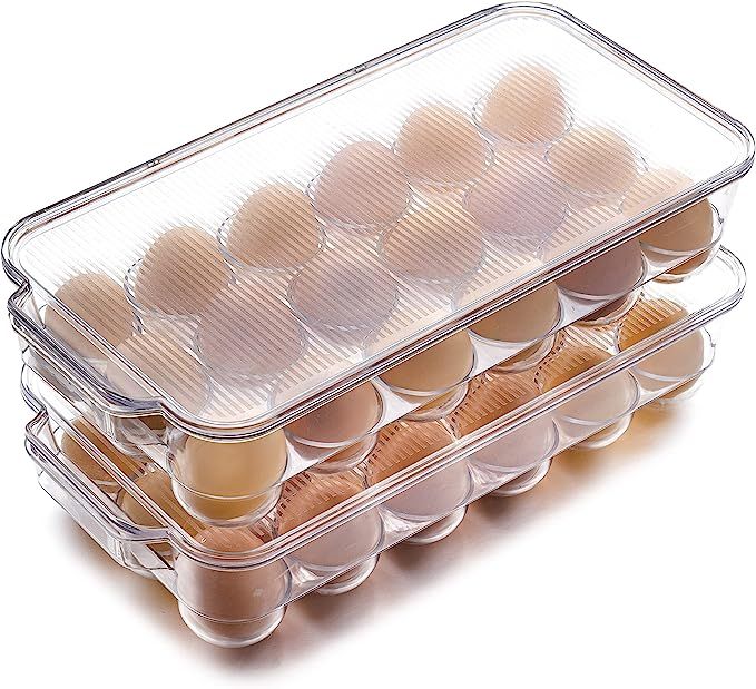 Set of 2 - JinaMart Fridge Bin Egg Holder | Stackable BPA-Free Plastic Egg Holders with Lid for R... | Amazon (US)