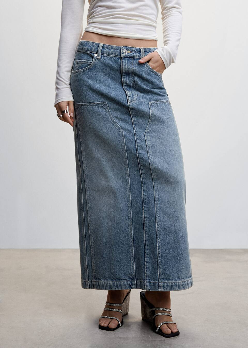 Slit denim skirt | MANGO (US)