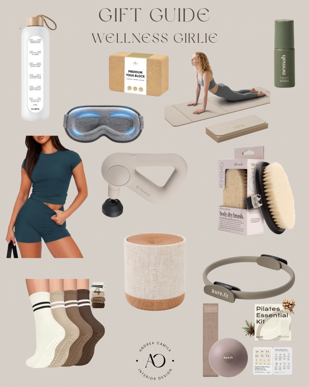 Guilt guide Black Friday must haves for the wellness girlie who loves Japandi style decor. Active matching set. Cork yoga block. Aromatherapy roll on Essential oil. Theragun massage gun. Body brush for lymphatic drainage. Weighted eye mask for sleeping. Glass water bottle. Foldable Yoga mat. Home Pilates essentials kit. Pilates socks. Essential oil diffuser aesthetic home decor for her 

#LTKSaleAlert #LTKGiftGuide #LTKCyberWeek