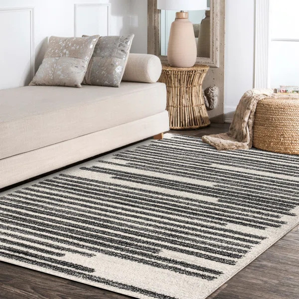 Augie Modern Berber Stripe Cream/Black Rug | Wayfair North America