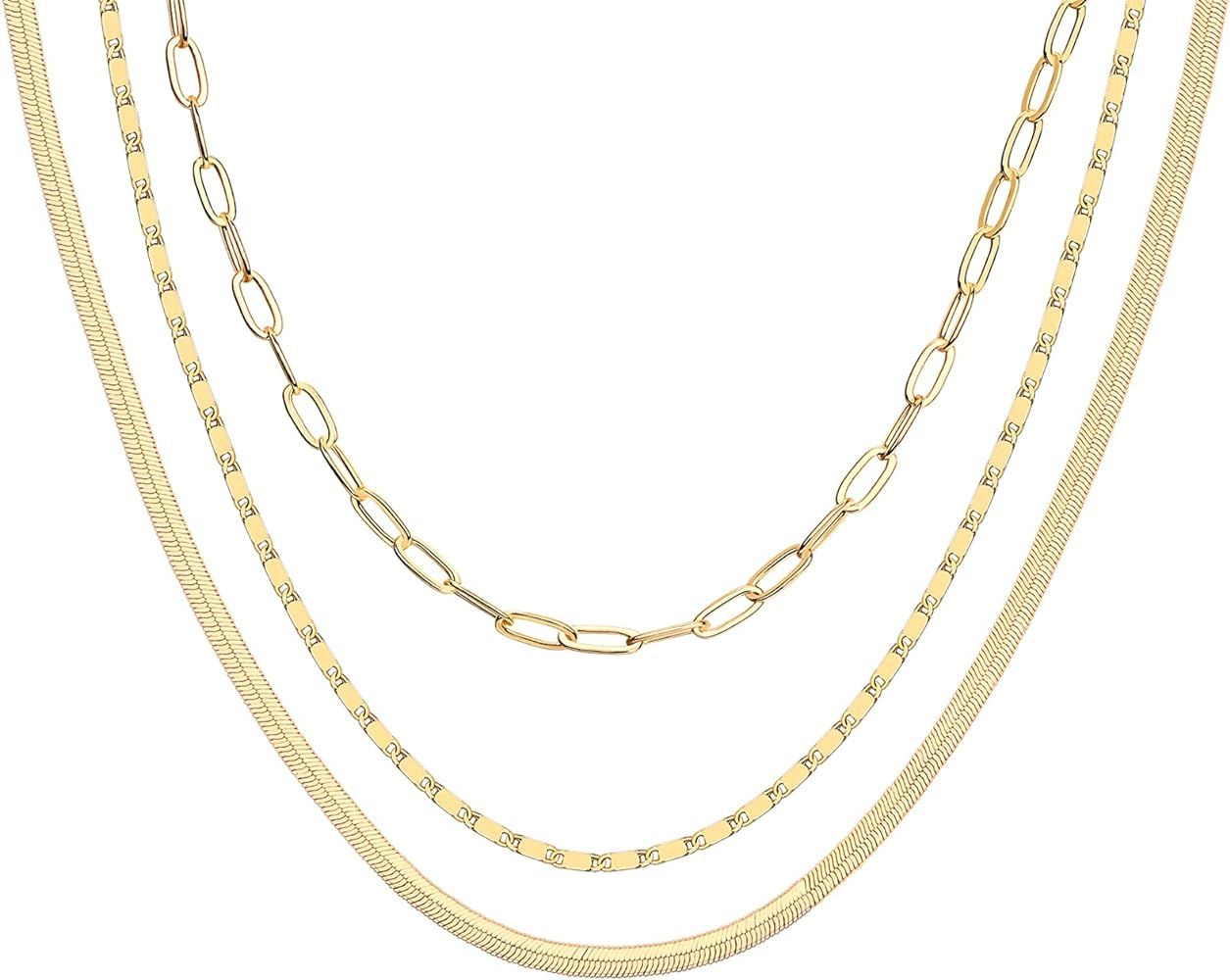 PAVOI 14K Gold Plated Dainty Layering Necklaces for Women | Snake Chain, Curb Link, Paperclip Layere | Amazon (US)