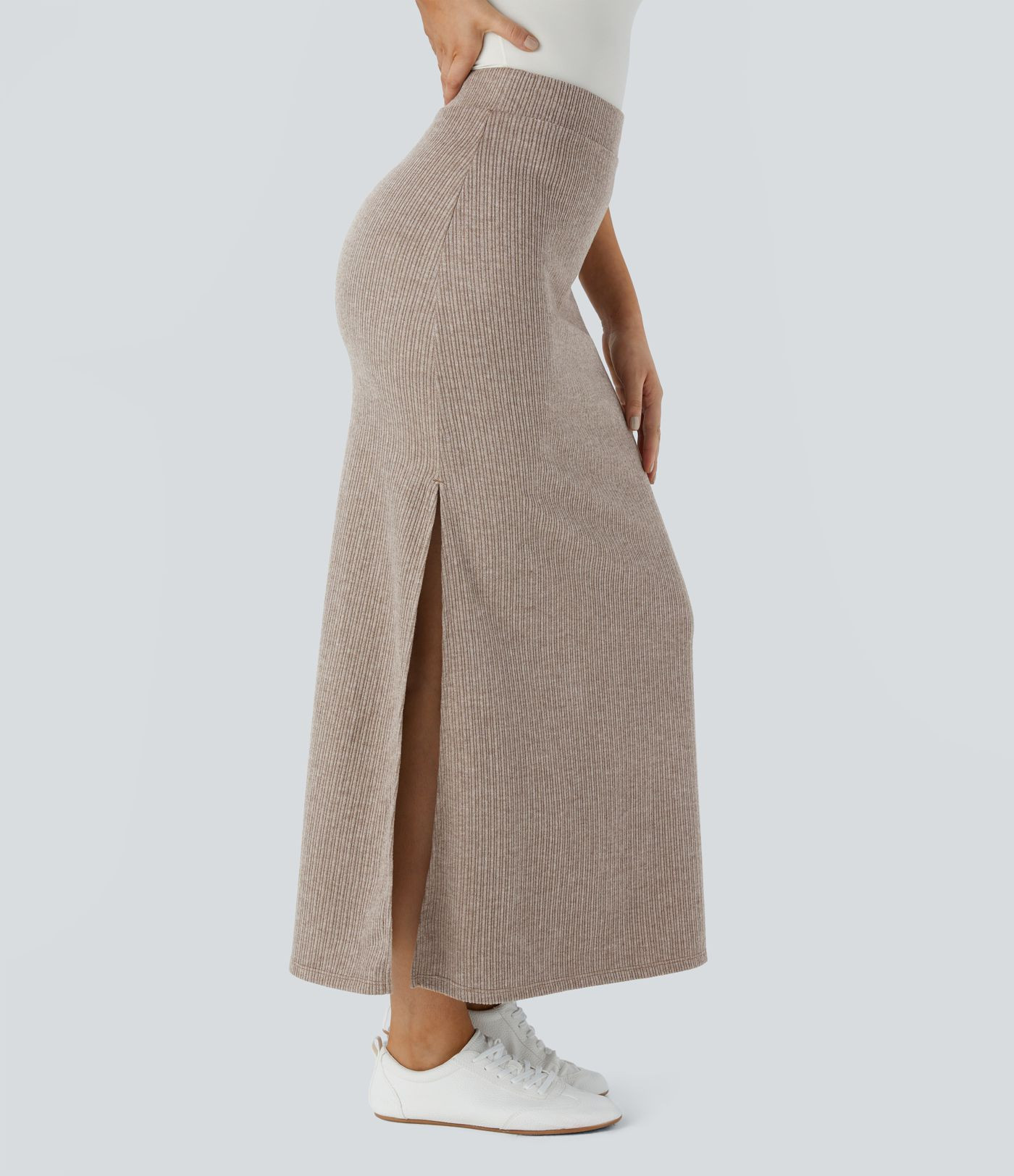 Women\u2019s Ribbed High Waisted Hem A Line Maxi Casual Skirt - Halara | HALARA