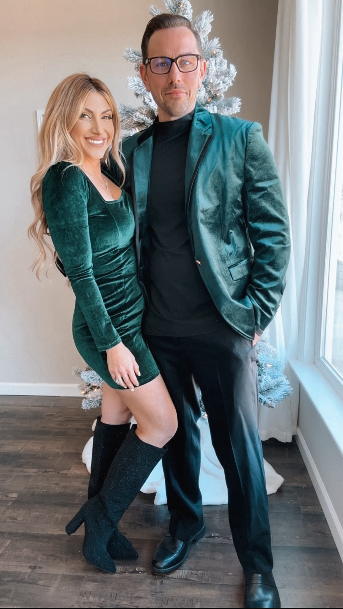 Couples matching outfit for holiday party. 
Holiday party couples outfit. Green velvet outfit, velvet dress. Holiday party outfit. 

#LTKstyletip #LTKparties #LTKHoliday