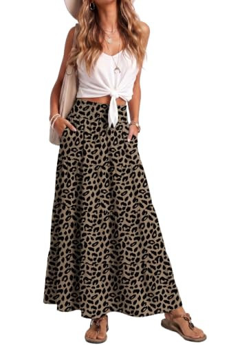 Lepunuo Womens Elastic High Waist Boho A-Line Long Skirts Beach Vacation | Amazon (US)