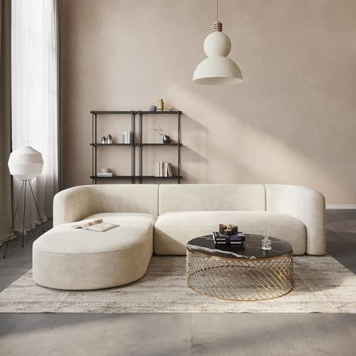 Acanva Luxury Modern Tight Curved Back Velvet Sofa, Minimalist Style Comfy Couch for Living Room Apartment, Cream L-Shaped Sectional with Left Chaise | Amazon (US)