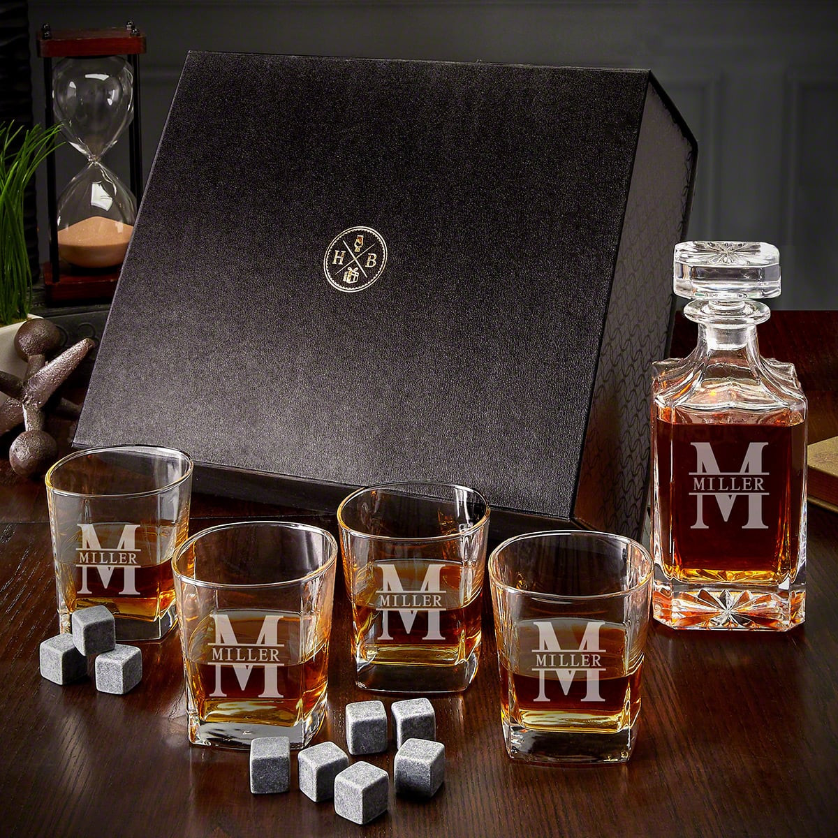 Engraved Whisky Decanter Set with Luxury Box - 7pc | HomeWetBar.com