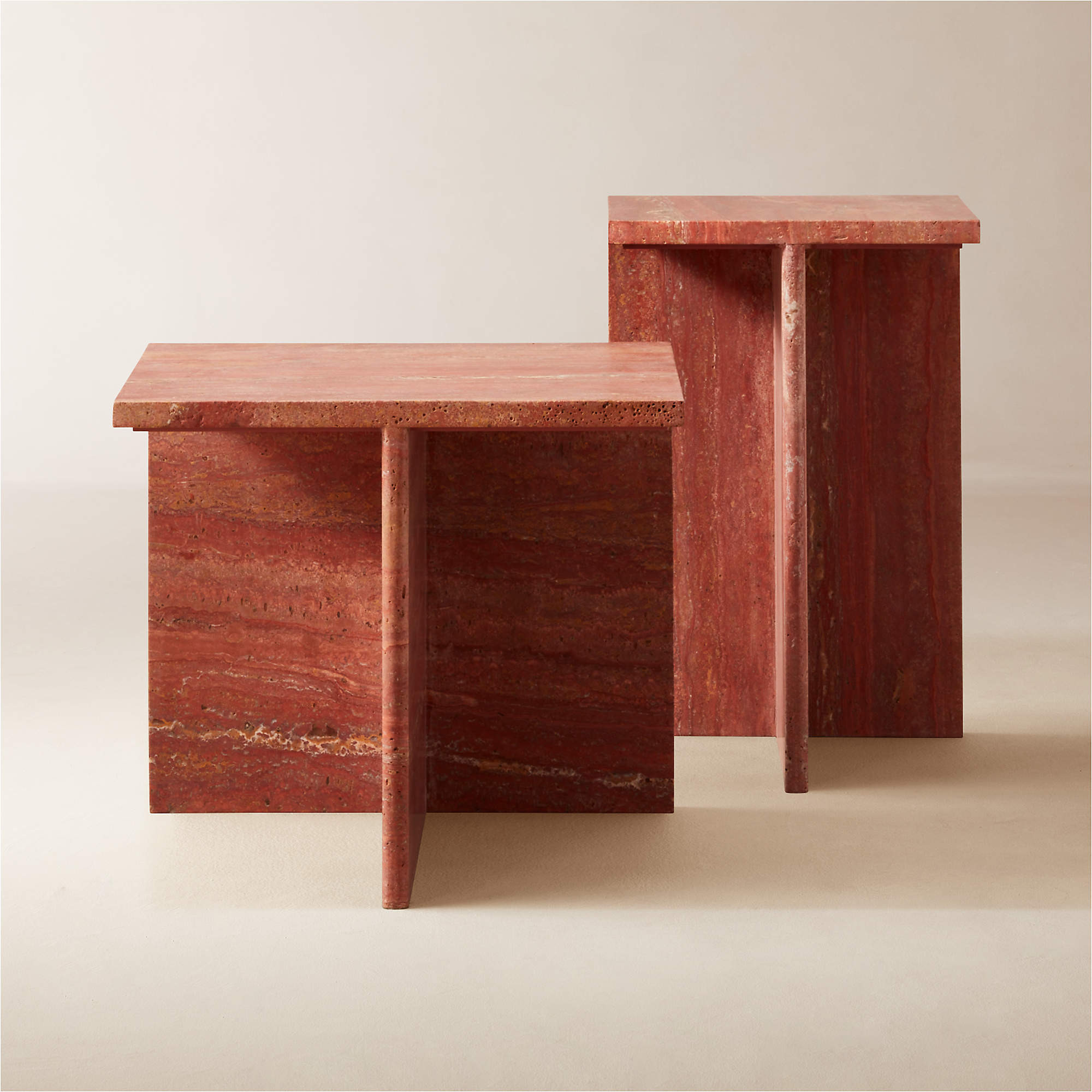T Red Travertine Side Table Short + Reviews | CB2 | CB2