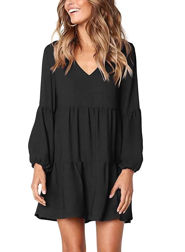 Women's Long Sleeve Tunic Dress V Neck Casual Loose Fall Flowy Swing Shift Dresses | Walmart (US)