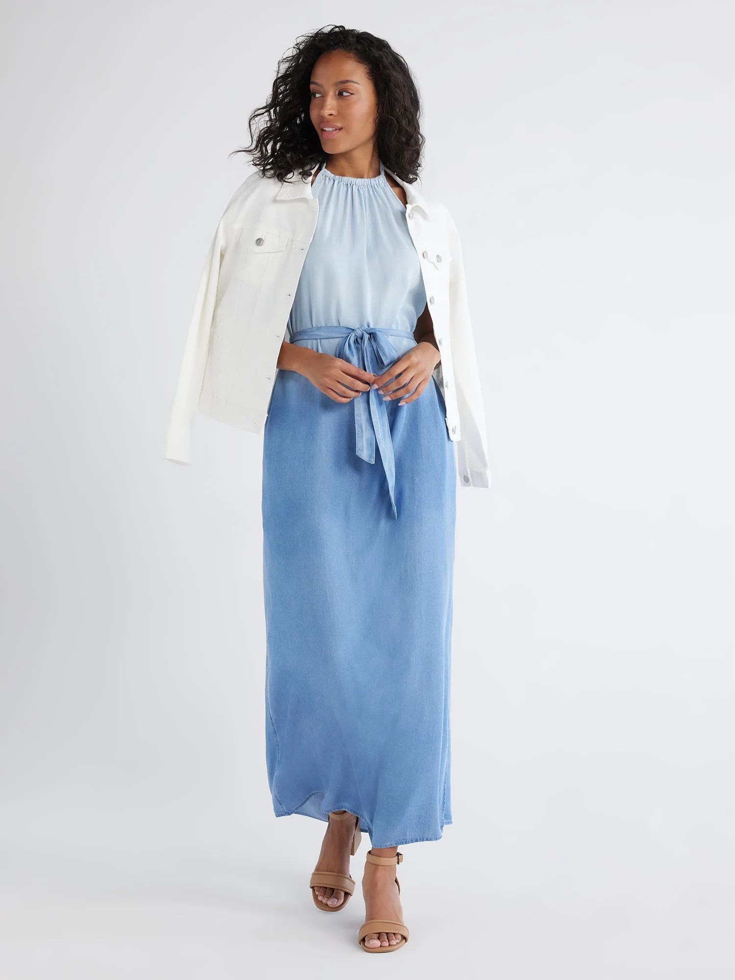 Time and Tru Women's Maxi Halter Dress with Belt, Sizes XS-XXXL | Walmart (US)