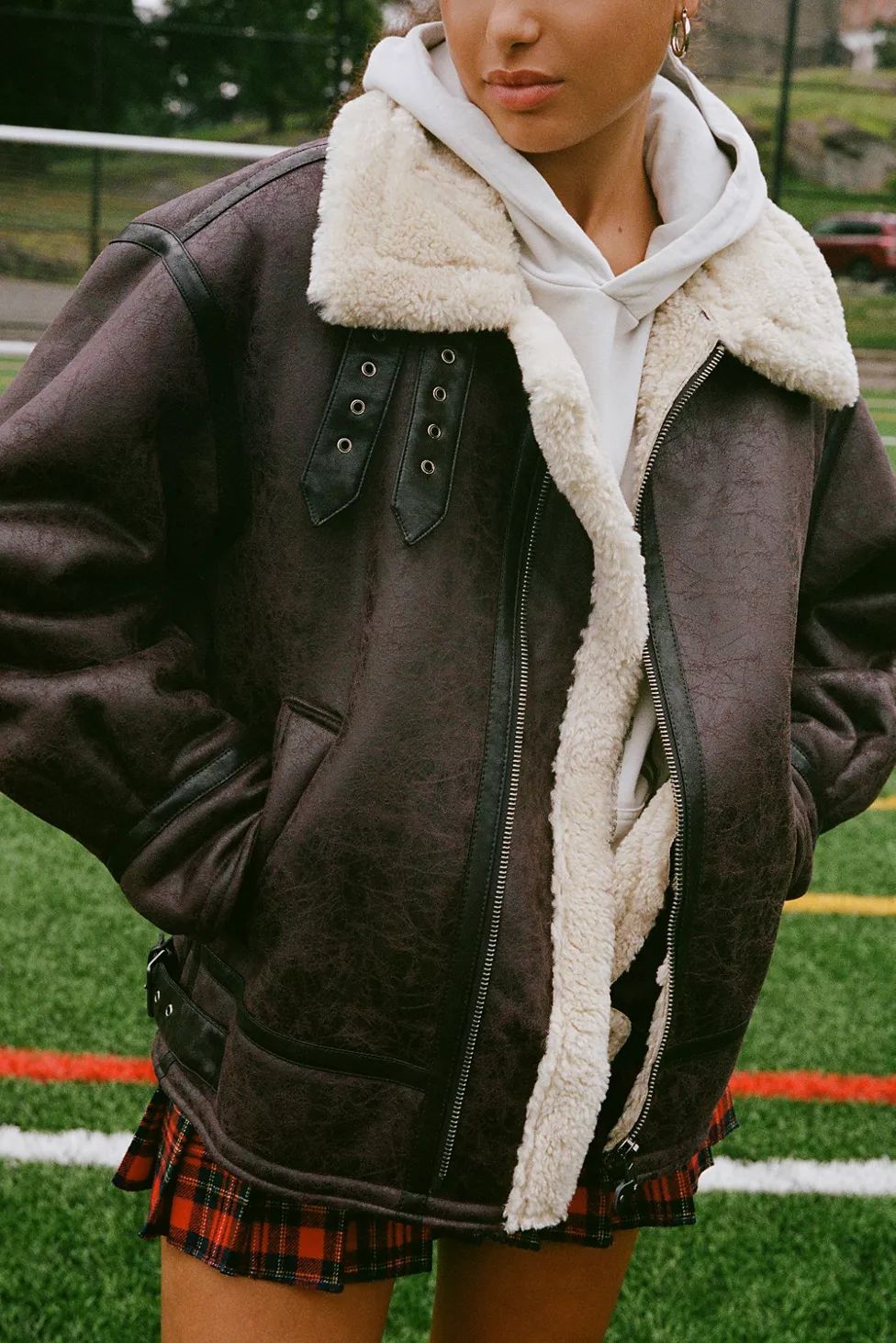 BDG Faux Leather & Faux Shearling Oversized Aviator Jacket | Urban Outfitters (US and RoW)