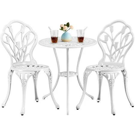 LAGRUS Patio Outdoor Furniture Patio Small Dining Table Set of 3 with Umbrella Hole White | Walmart (US)