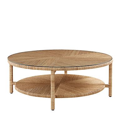 Sabine Round Coffee Table with Handwoven Abaca & Tempered Glass Topper | Ballard Designs, Inc.