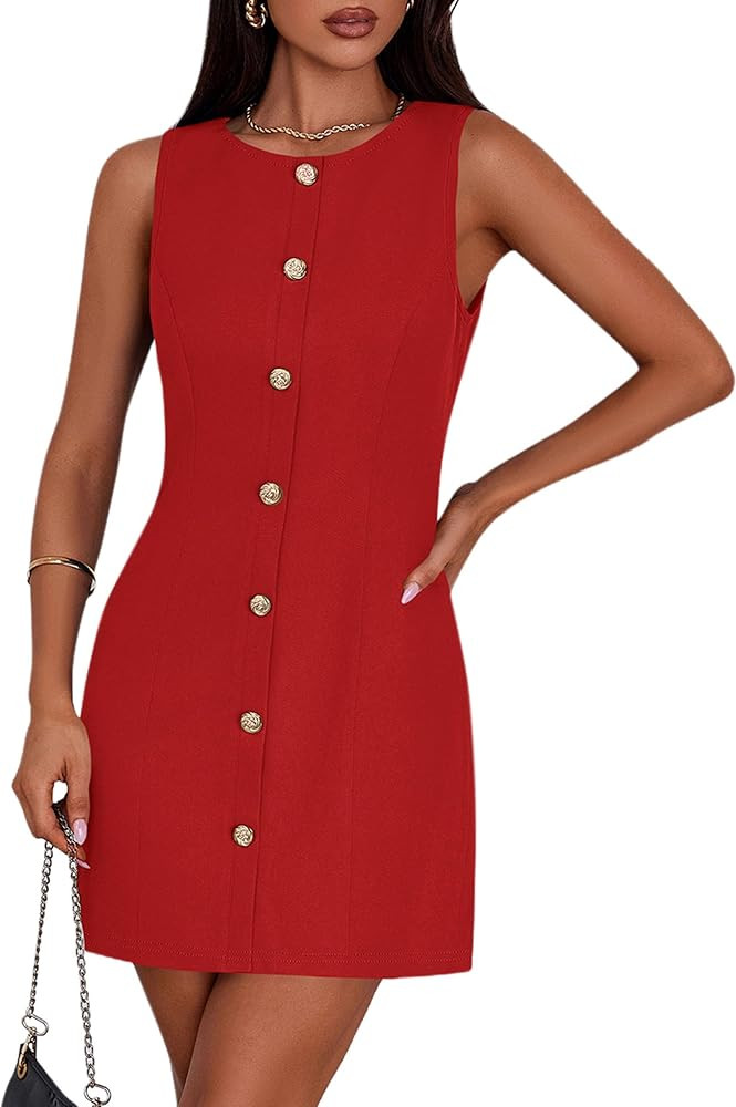 PRETTYGARDEN Work Dresses for Women 2026 Summer Business Formal Short Dress Sleeveless Button Dow... | Amazon (US)
