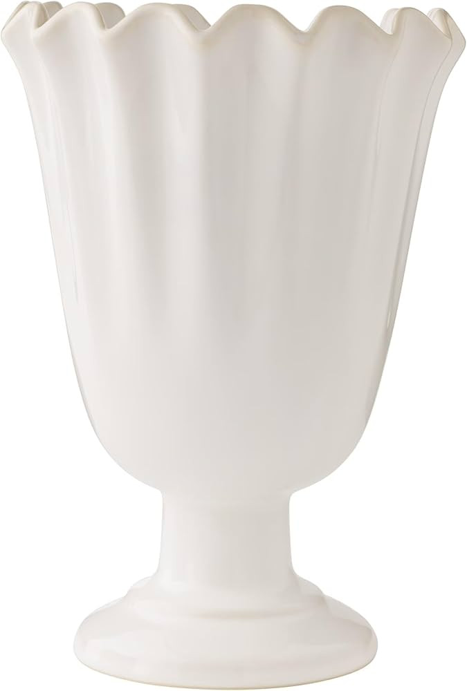 Cream Scalloped Stoneware Vase – 9" Tall, Vintage Elegance | Amazon (US)