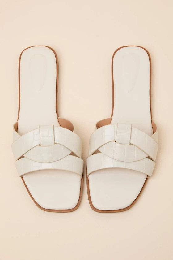 Dinny Ivory Croc-Embossed Slide Sandals | Lulus