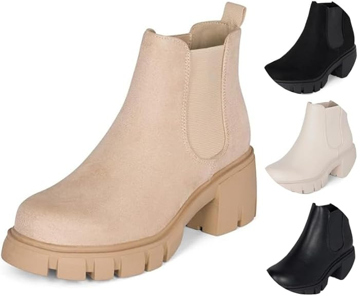 : Dance - Womens Platform Ankle Boots Elastic Chunky Block Heel Chelsea Booties Lug Sole Combat S... | Amazon (US)