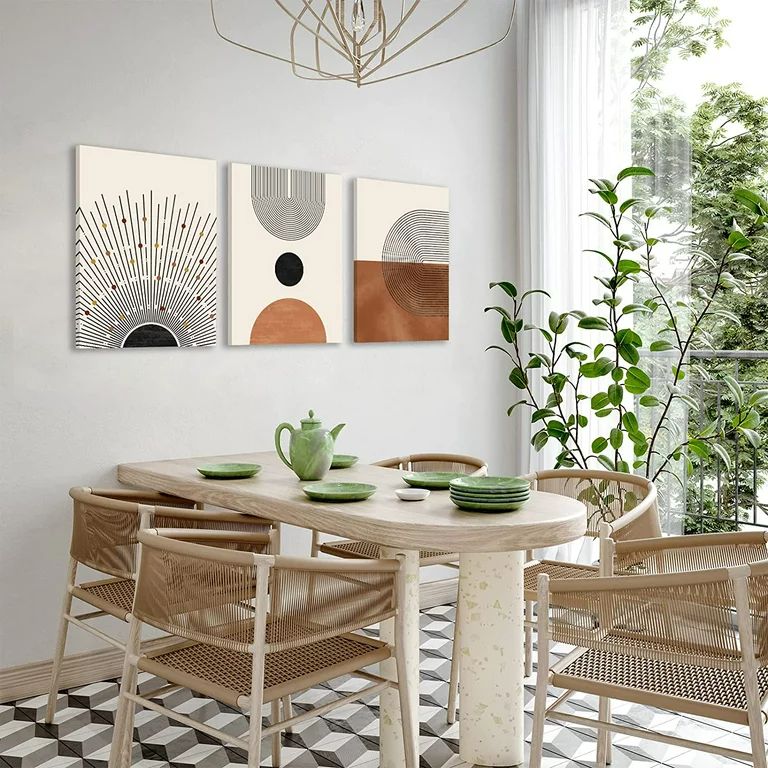 Green Boho Wall Art Set of 3, Abstract Botanical Boho Room Decor, Prints for Living Room, Bedroom... | Walmart (US)