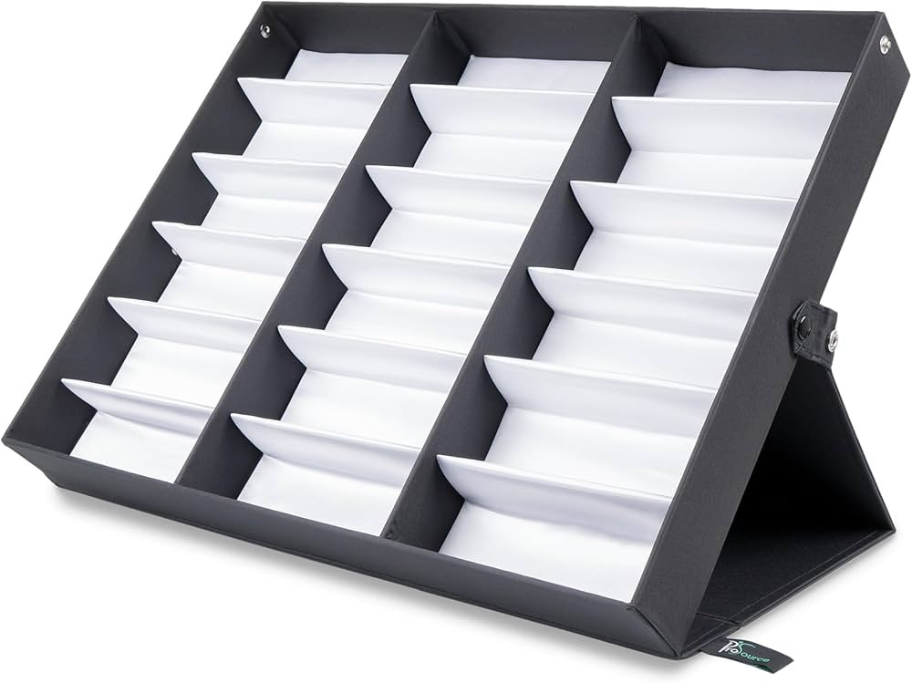 Prosource 18 Slot Sunglasses Organizer Box Stand Display Case/Tray, Fabric Lined & Snap Close | Amazon (US)
