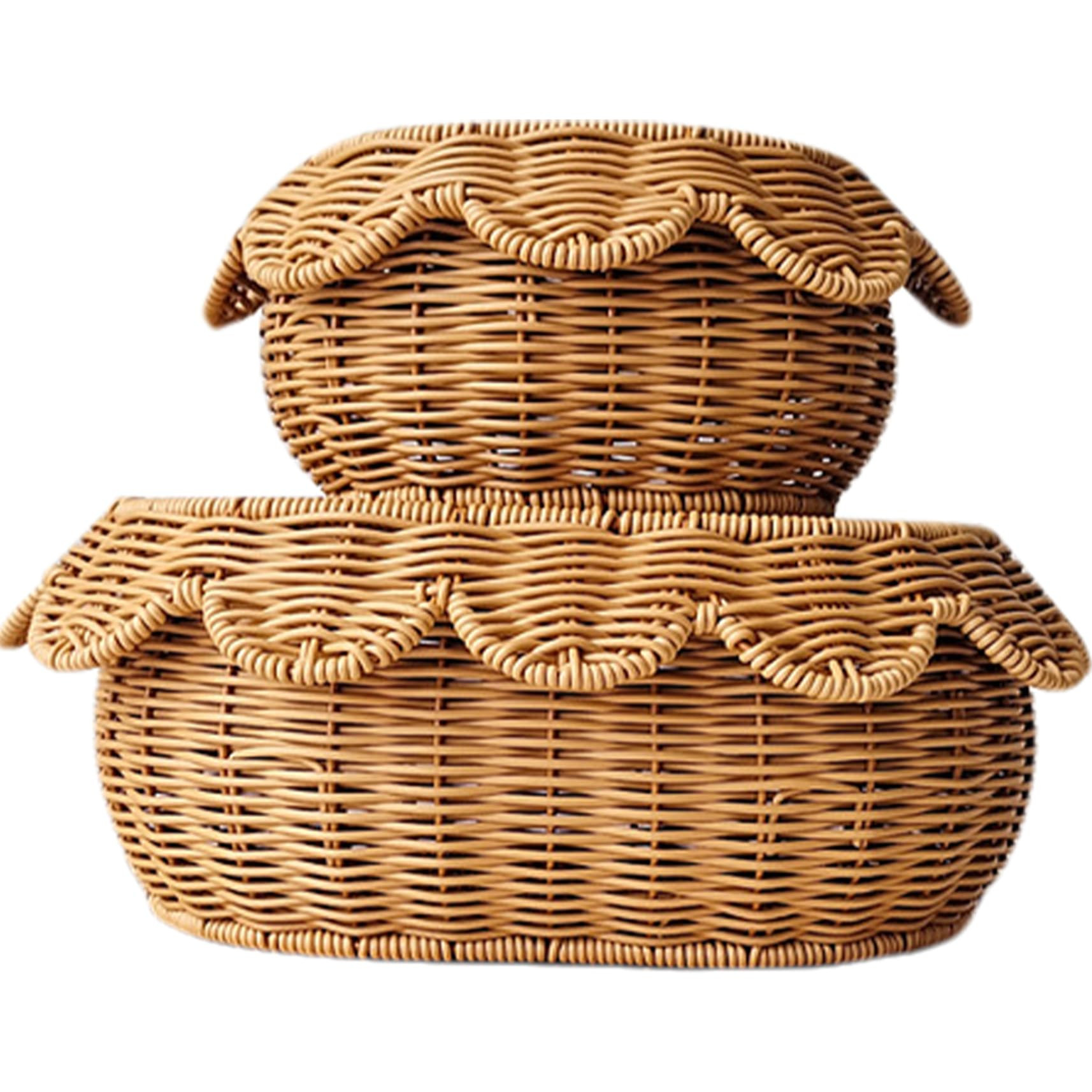 2PCS Large Hand-Woven Scalloped Rattan Baskets with Lids, Decorative Wicker Storage Baskets for B... | Amazon (CA)