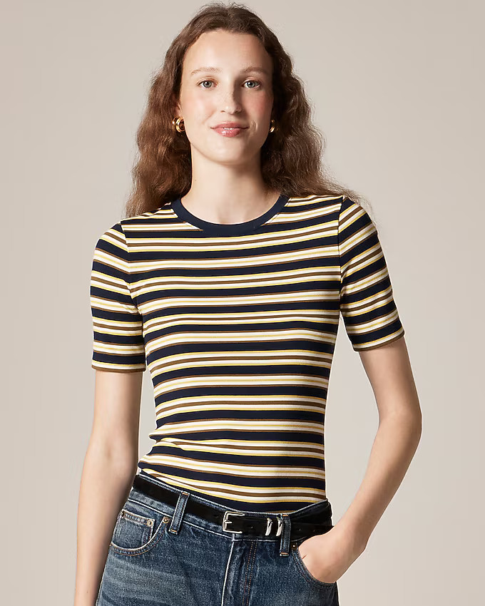 Refined rib elbow-sleeve T-shirt in stripe | J. Crew US