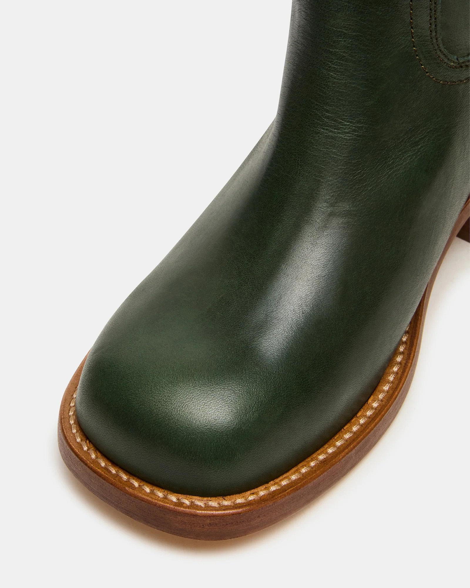 RIGGS Dark Green Leather Square-Toe Women's Boot | Steve Madden (US)