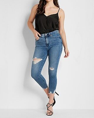 High Waisted Light Wash Ripped Cropped Skinny Jeans | Express
