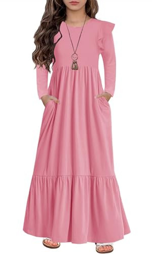 HOSIKA Girls Long Dresses Fall Boho Long Sleeve Formal Party Maxi Dress | Amazon (US)