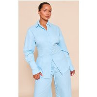 Shape blue Lace Up Cinched Back Button Front Shirt | PrettyLittleThing US
