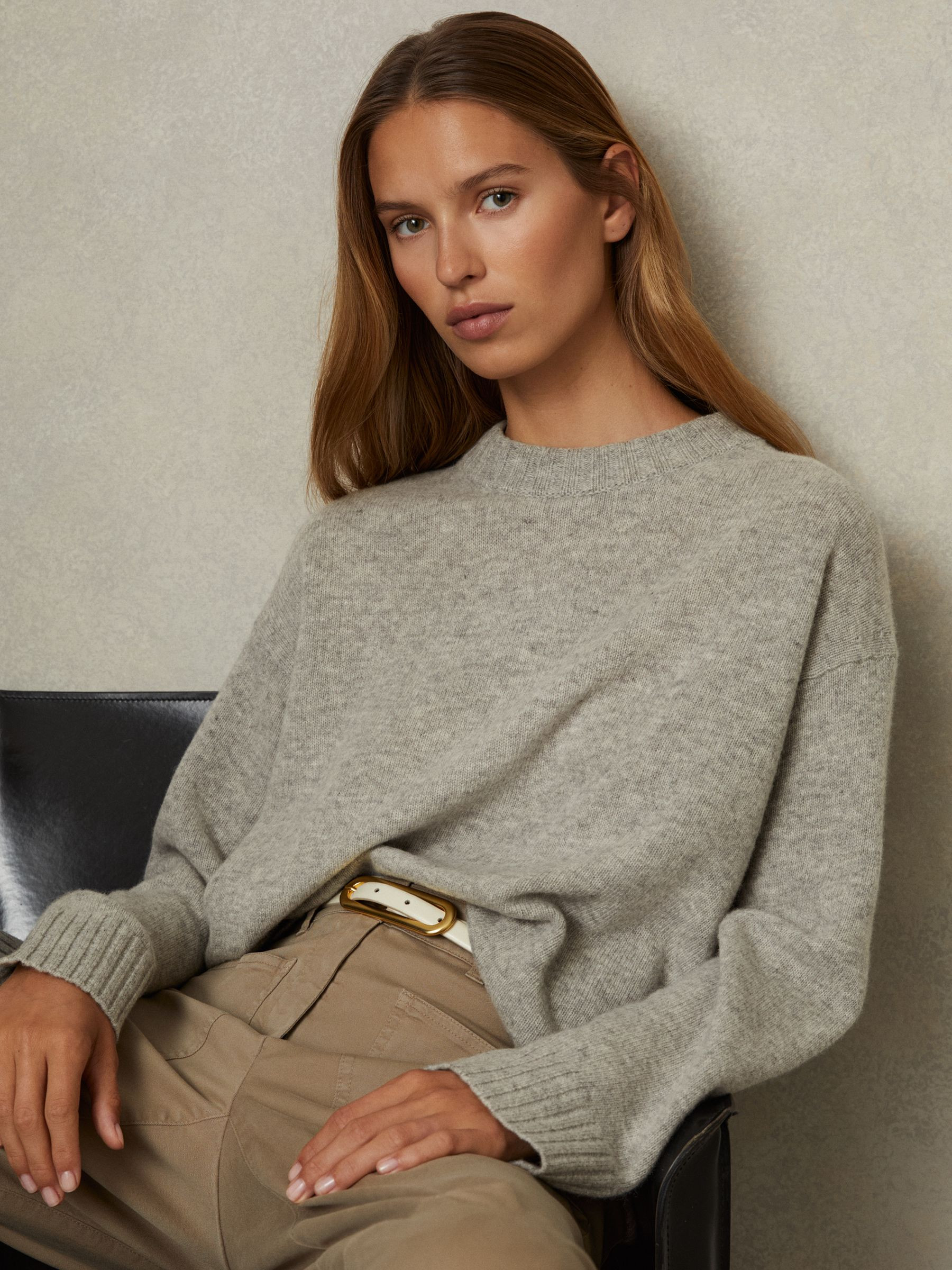 Wool-Cashmere Crew Neck Jumper in Grey Marl | Reiss UK