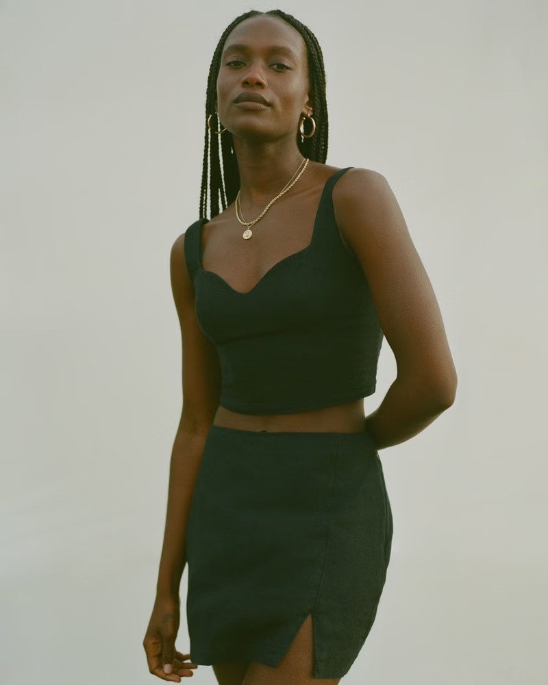Linen-Blend Slit Mini Skort | Abercrombie & Fitch (US)